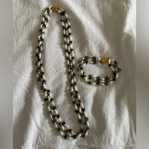 Vintage multi strand hematite and fresh water pearl bead bracelet and‎ necklace